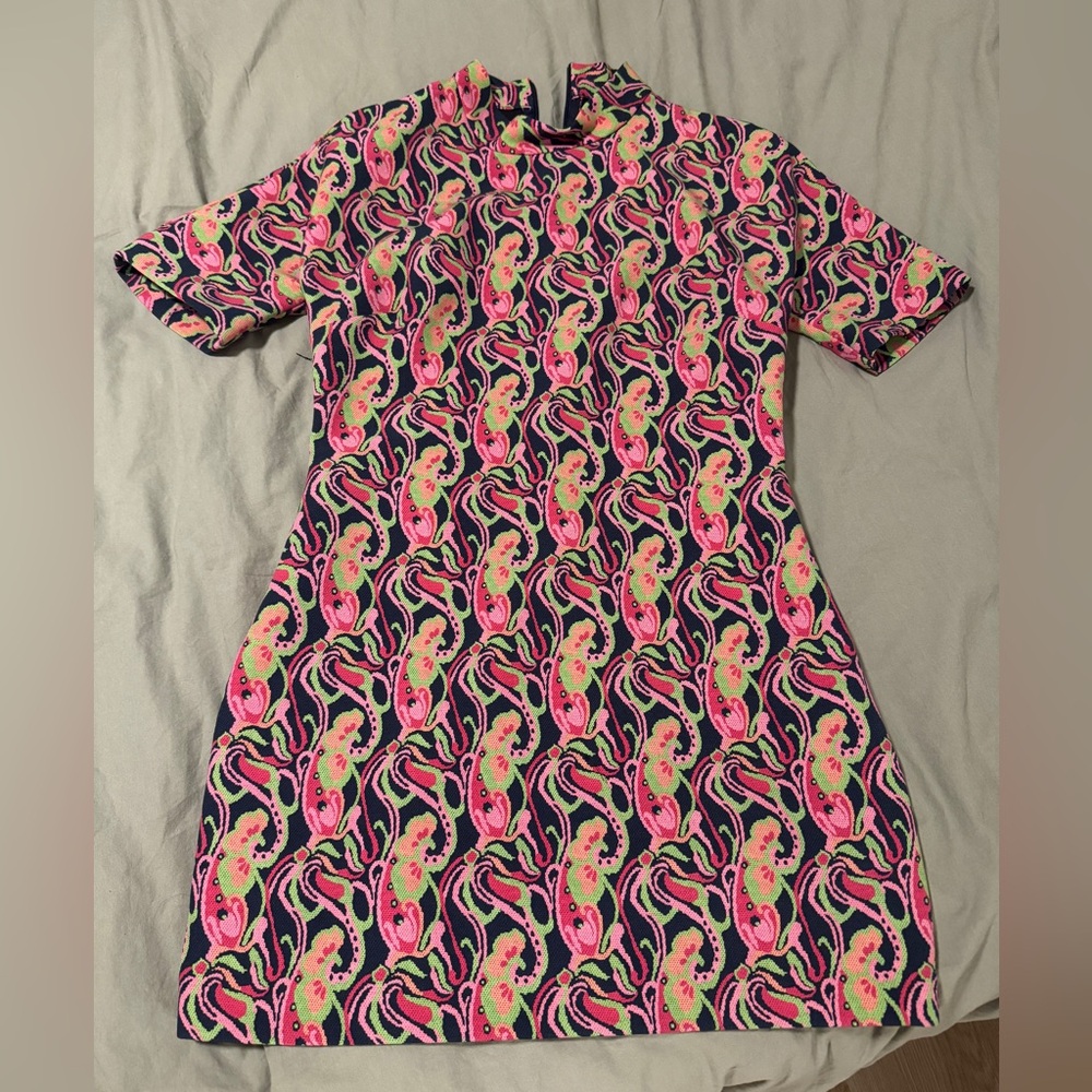 Zara Pink Green Navy Abstract Floral Dress